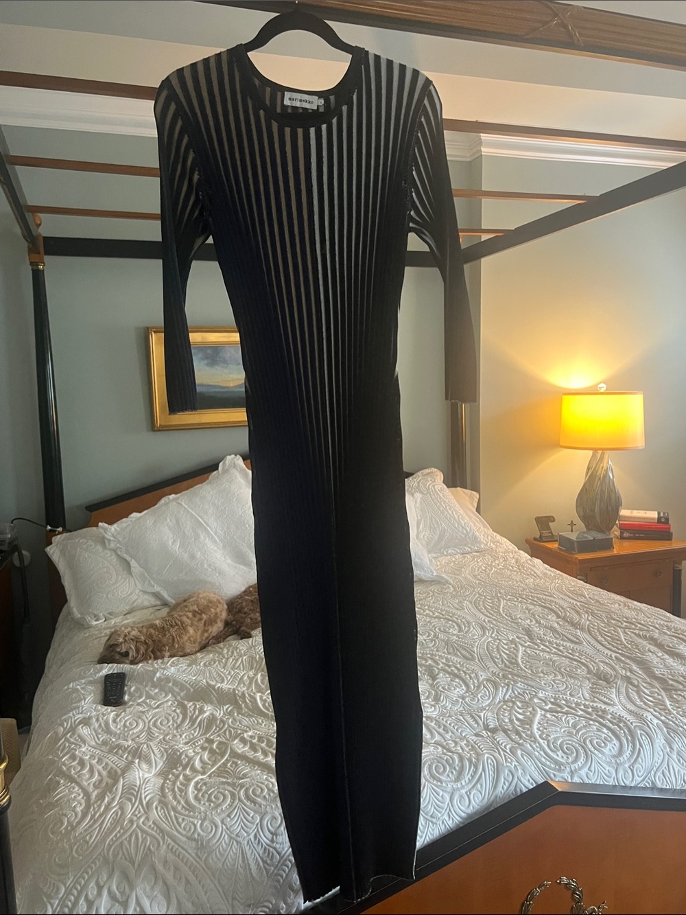Marimekko Black Striped Long-Sleeve Midi Dress